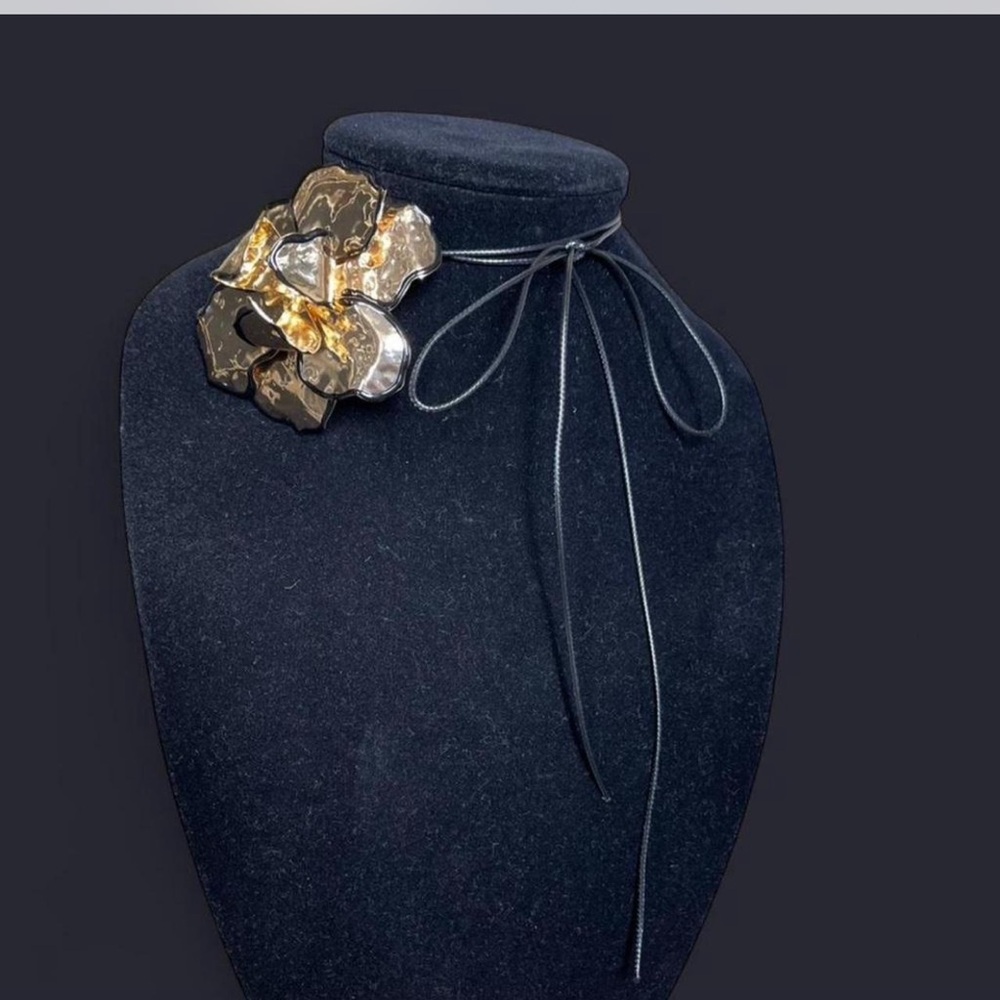 Gold and Silver Floral Choker Necklace - Women Jewelry